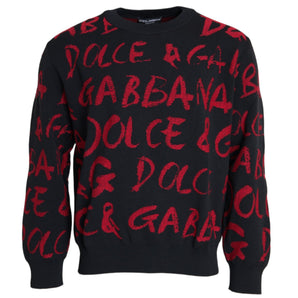 Dolce & Gabbana Black Red Logo Crew Neck Sweatshirt Men Sweater