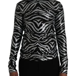 Dolce & Gabbana Black Silver Sequined Polyester Sweater