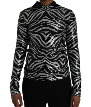 Dolce & Gabbana Black Silver Sequined Polyester Sweater