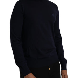 Dolce & Gabbana Blue Wool Crown Turtleneck Pullover Sweater