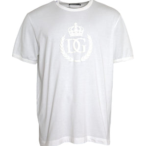 Dolce & Gabbana White Logo Embossed Cotton Crewneck T-shirt