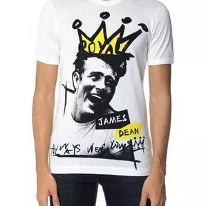 Dolce & Gabbana White Graphic Cotton Short Sleeves Men T-shirt