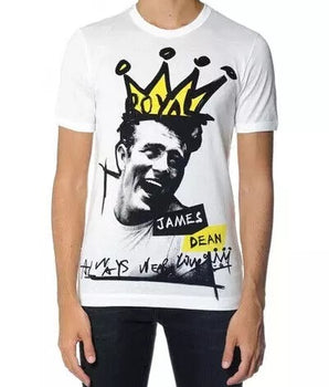 Dolce &amp; Gabbana White Graphic Cotton Short Sleeves Men T-shirt