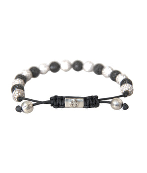 Nialaya CZ Crystal Ball Black White Beaded Bracelet