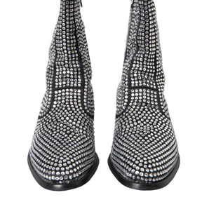 Dolce & Gabbana Black Rhinestone Crystal Chelsea Boots Shoes