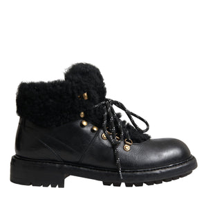 Dolce & Gabbana Black Leather Bernini Shearling Boots Shoes