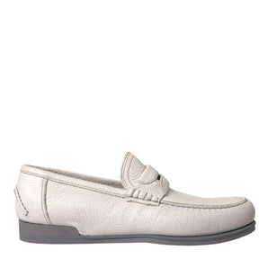 Dolce & Gabbana White Gray Leather Slip Mocassin Shoes Loafer