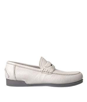 Dolce &amp; Gabbana White Gray Leather Slip Mocassin Shoes Loafer