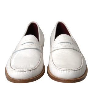 Dolce & Gabbana White Leather Slip On Mocassin Loafers Shoes