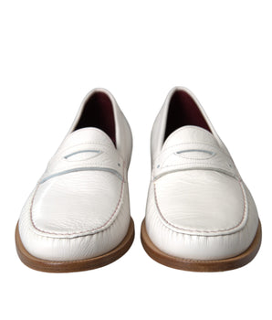 Dolce &amp; Gabbana White Leather Slip On Mocassin Loafers Shoes
