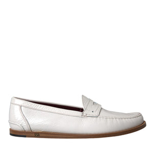 Dolce & Gabbana White Leather Slip On Mocassin Loafers Shoes