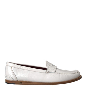 Dolce &amp; Gabbana White Leather Slip On Mocassin Loafers Shoes