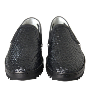 Dolce & Gabbana Black Woven Buffalo Leather Men Loafers Shoes