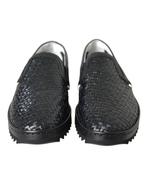 Dolce &amp; Gabbana Zapatos mocasines de hombre de piel de búfalo tejido negro