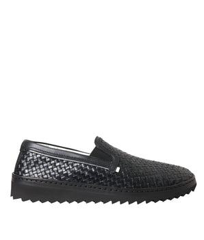 Dolce &amp; Gabbana Zapatos mocasines de hombre de piel de búfalo tejido negro