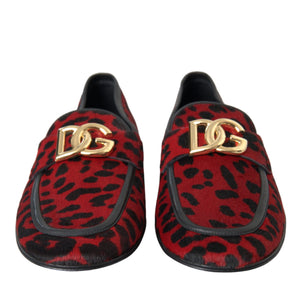 Dolce & Gabbana Red Black Leopard DG Loafers Formal Men Shoes