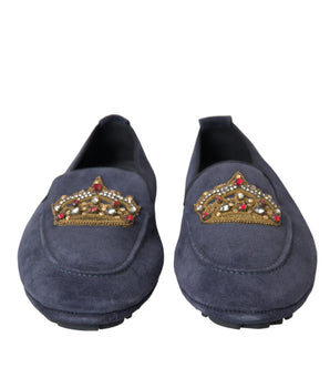 Dolce &amp; Gabbana Zapatos mocasines con corona de cristal de ante de cuero azul