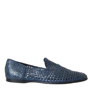 Dolce & Gabbana Blue Woven Leather Slip On Loafers Men Shoes