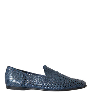Dolce & Gabbana Blue Woven Leather Slip On Loafers Men Shoes