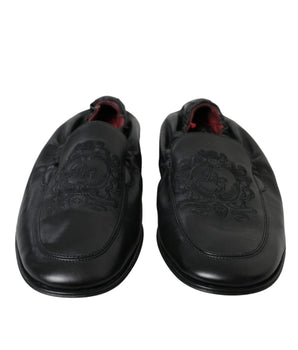 Dolce &amp; Gabbana Mocasines De Cuero Con Logo Bordado Negro Hombre Zapatos De Vestir
