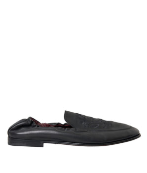 Dolce &amp; Gabbana Mocasines De Cuero Con Logo Bordado Negro Hombre Zapatos De Vestir