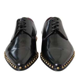 Dolce & Gabbana Black Leather Gold Studded Derby Dress Shoes