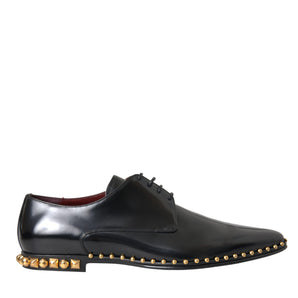 Dolce & Gabbana Black Leather Gold Studded Derby Dress Shoes