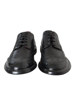 Dolce & Gabbana Black Leather Oxford Wingtip Formal Men Shoes