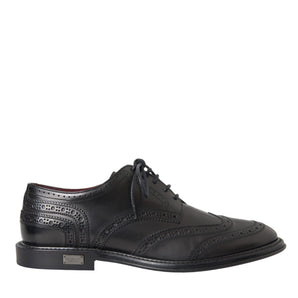 Dolce & Gabbana Black Leather Oxford Wingtip Formal Men Shoes