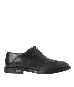 Dolce &amp; Gabbana Zapatos formales Oxford de cuero negro con punta de ala para hombre