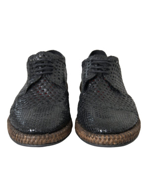 Dolce & Gabbana Black Woven Goat Leather Lace Up Derby Shoes