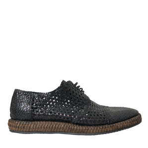 Dolce & Gabbana Black Woven Goat Leather Lace Up Derby Shoes