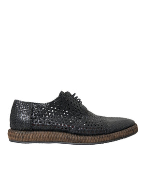 Dolce & Gabbana Black Woven Goat Leather Lace Up Derby Shoes