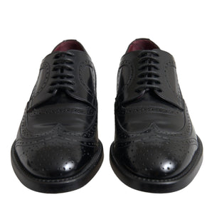 Dolce & Gabbana Black Leather Oxford Wingtip Formal Men Shoes