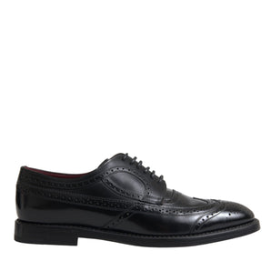 Dolce & Gabbana Black Leather Oxford Wingtip Formal Men Shoes