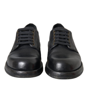 Dolce & Gabbana Black Horse Leather Derby Men Dress Shoes