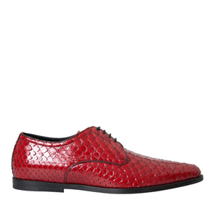 Dolce & Gabbana Red Textured Varnished Derby Men Formal Shoes