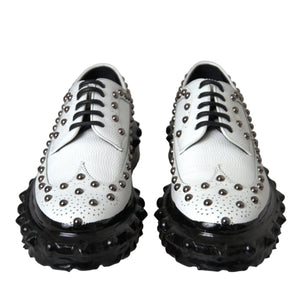 Dolce & Gabbana Black White Embellished Derby Formal Shoes