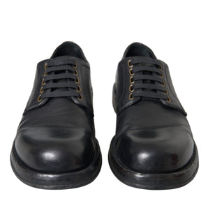 Dolce & Gabbana Black Horse Leather Derby Men Dress Shoes