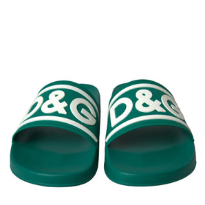 Dolce & Gabbana Green White Sandals Rubber Beachwear Shoes