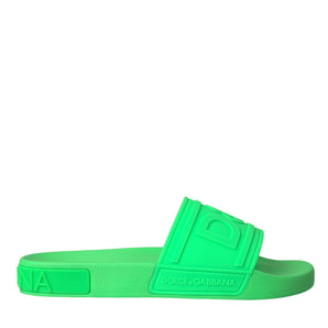 Dolce & Gabbana Green Leather Slides Sandals Beachwear Shoes