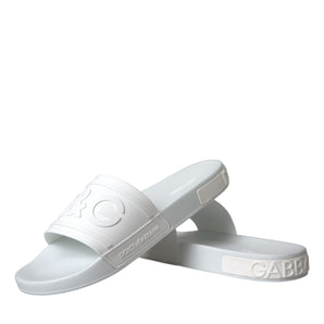 Dolce & Gabbana White Rubber Slides Sandals Beachwear Shoes