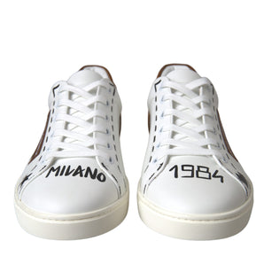 Dolce & Gabbana White Brown Leather Logo Low Top Sneakers Shoes