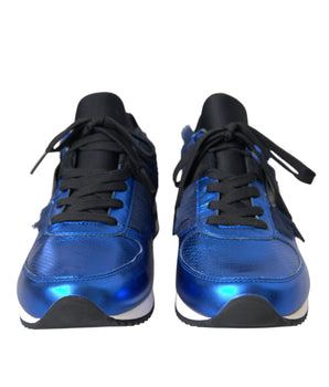 Dolce & Gabbana Blue Black Calf Hair Leather Sneakers Shoes