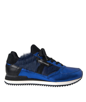 Dolce & Gabbana Blue Black Calf Hair Leather Sneakers Shoes