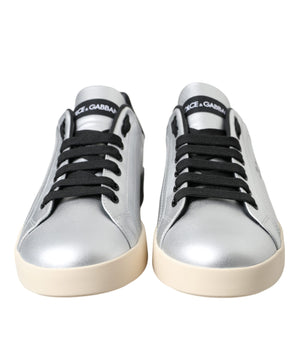 Dolce &amp; Gabbana Silver Portofino Calf Leather Sneakers Men Shoes