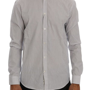 Frankie Morello Elegant White &amp; Blue Striped Casual Shirt