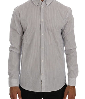 Frankie Morello Elegant White & Blue Striped Casual Shirt Frankie Morello 