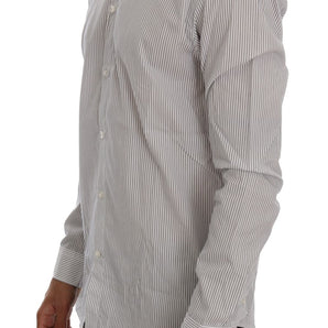 Frankie Morello Elegant White &amp; Blue Striped Casual Shirt