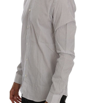 Frankie Morello Elegant White & Blue Striped Casual Shirt Frankie Morello 